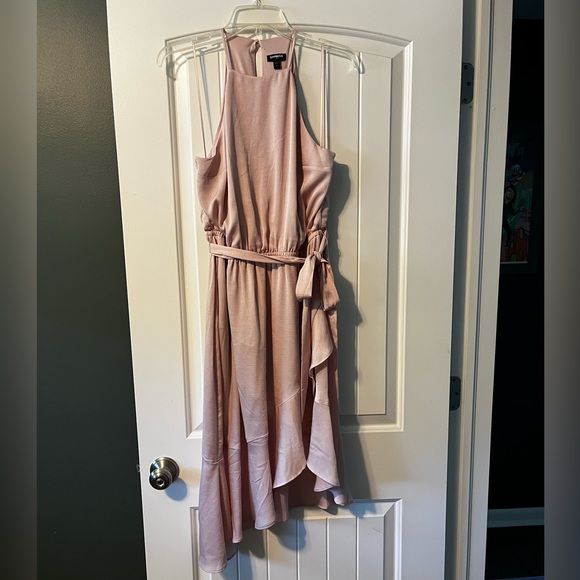 Express High Neck Asymmetrical Fit And Flare blush dress size medium - Picture 3 of 5